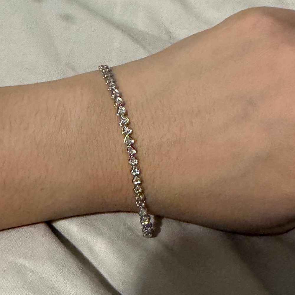 K18 Japan WG Heart 1.00ct Diamond Tennis Bracelet 7inches (Pawnable) 5.69g